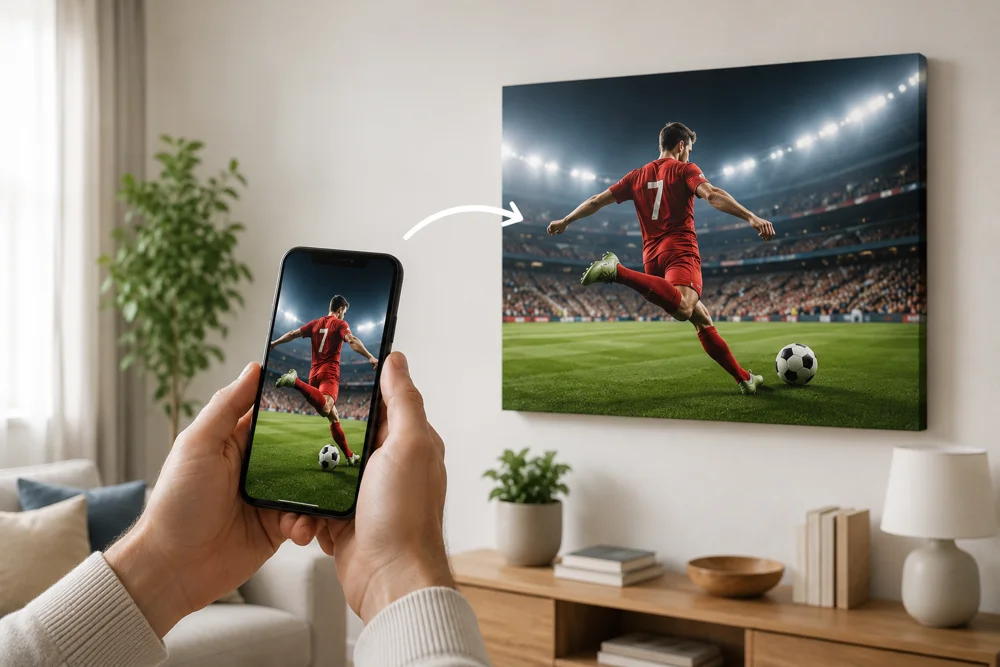 Stadium panorama canvas print and wall art display featuring football photography