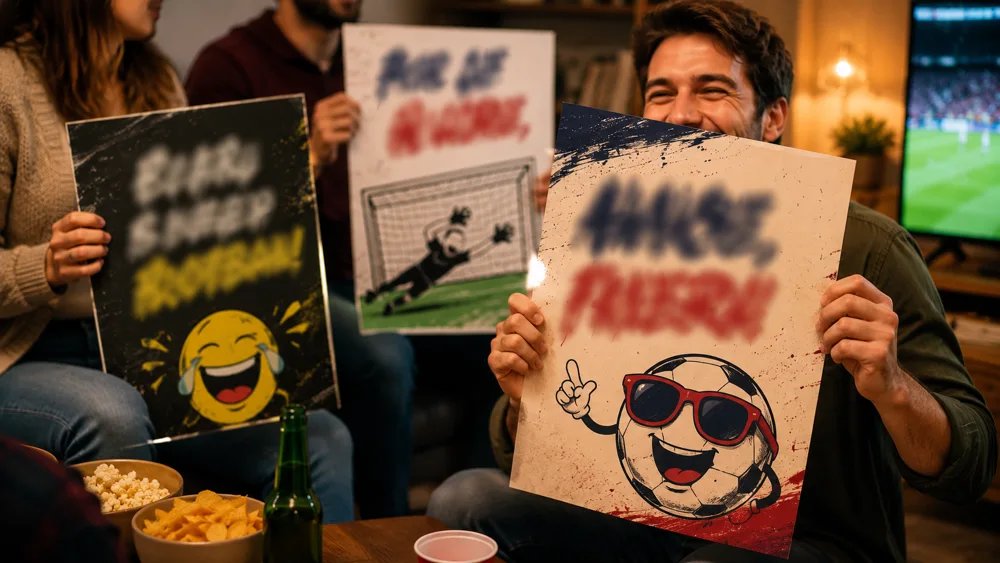 Funny and creative football fan signs with humorous slogans and playful designs