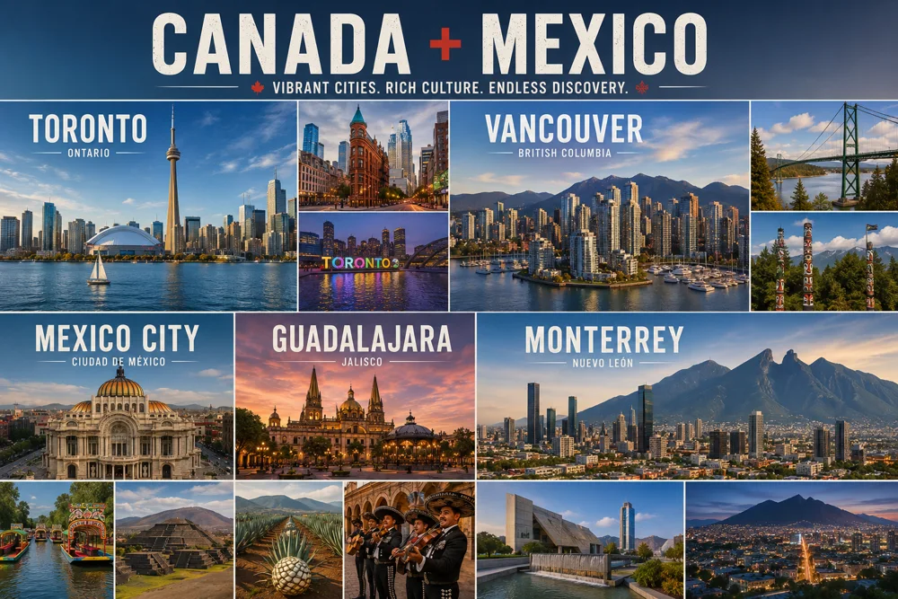 Photography highlights from Toronto, Vancouver, Mexico City, Guadalajara and Monterrey showing diverse cityscapes and cultural landmarks