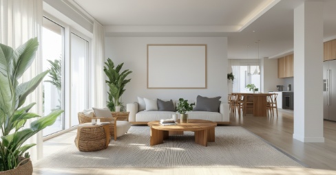 Living room interior with elegant canvas wall art