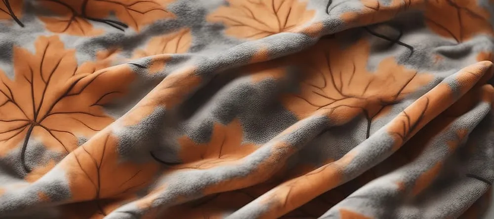 Customized blankets for boyfriends: a close-up of a photo blanket printed with autumn leaves