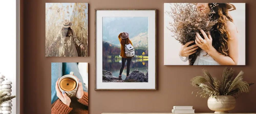 How to decorate for fall: a mixed wall art display with autumnal photos