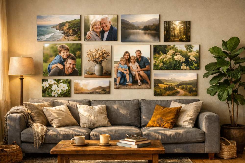 Living room interior with elegant canvas wall art