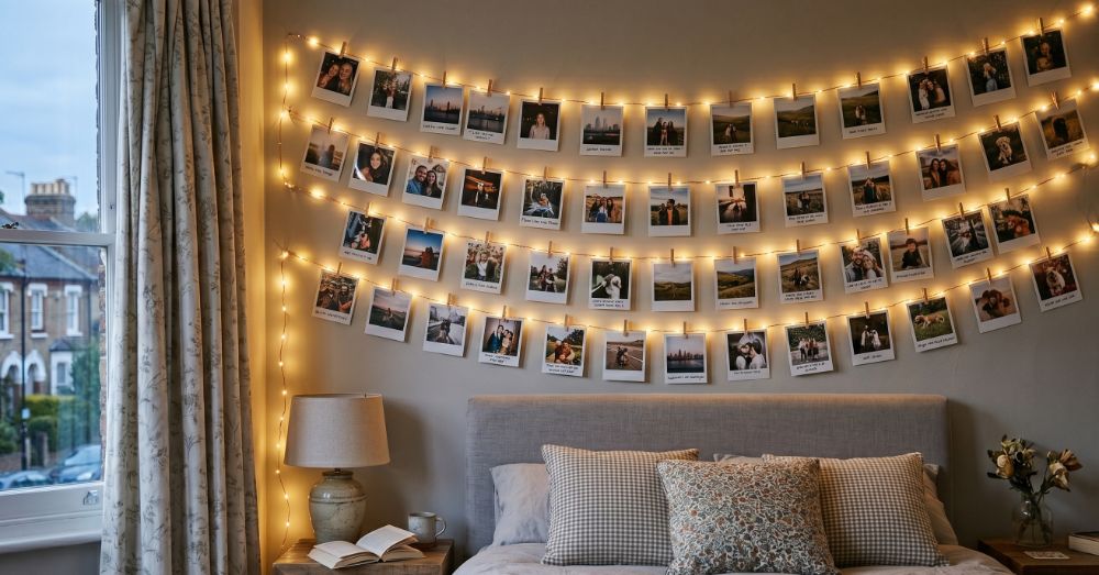 A perfectly balanced photo wall with proper spacing and height