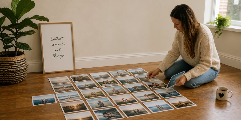 Infographic showing common photo wall mistakes like hanging too high or inconsistent spacing