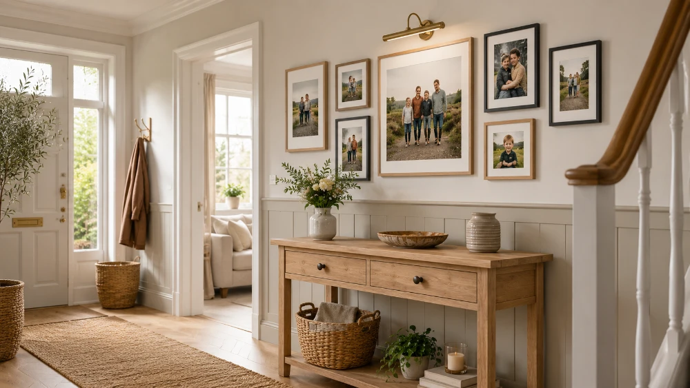 Hallway with a stylish photo display