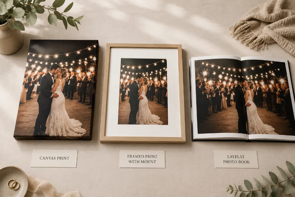 A curated gallery wall featuring wedding memories and artistic detail shots