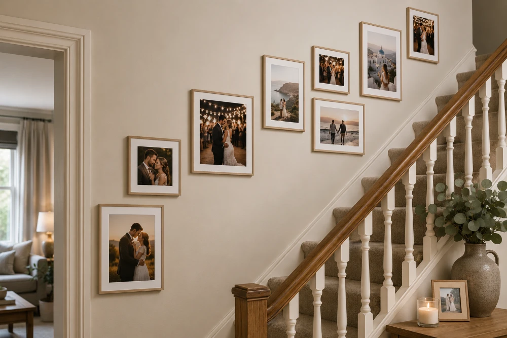 Lightweight modular photo tiles featuring wedding moments
