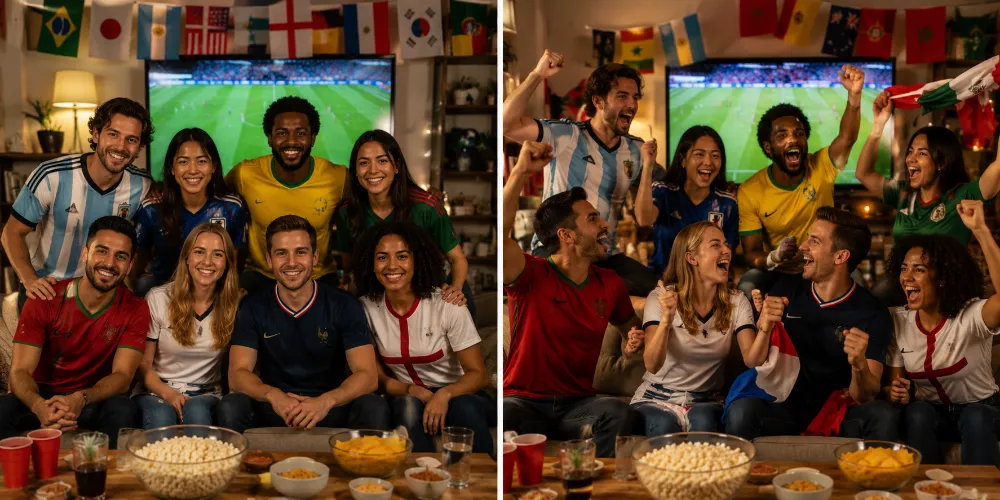 Candid photo of fans reacting to a goal