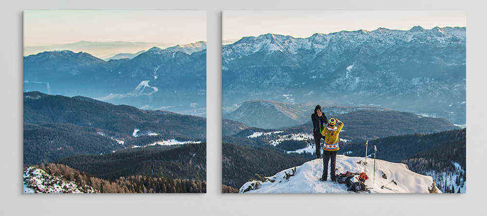 Do cheap canvas prints mean bad canvas prints. Canvas collage with photos of snowy mountains.