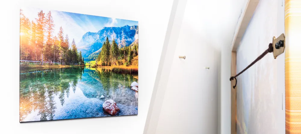 How to hang canvas prints. Large format photo canvas print on display. 