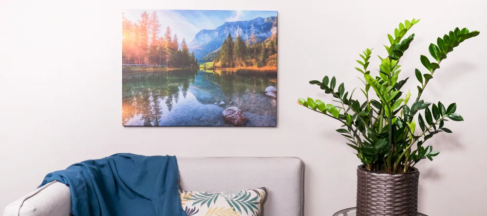 How to hang canvas prints. Large-format photo canvas print displayed on wall. 