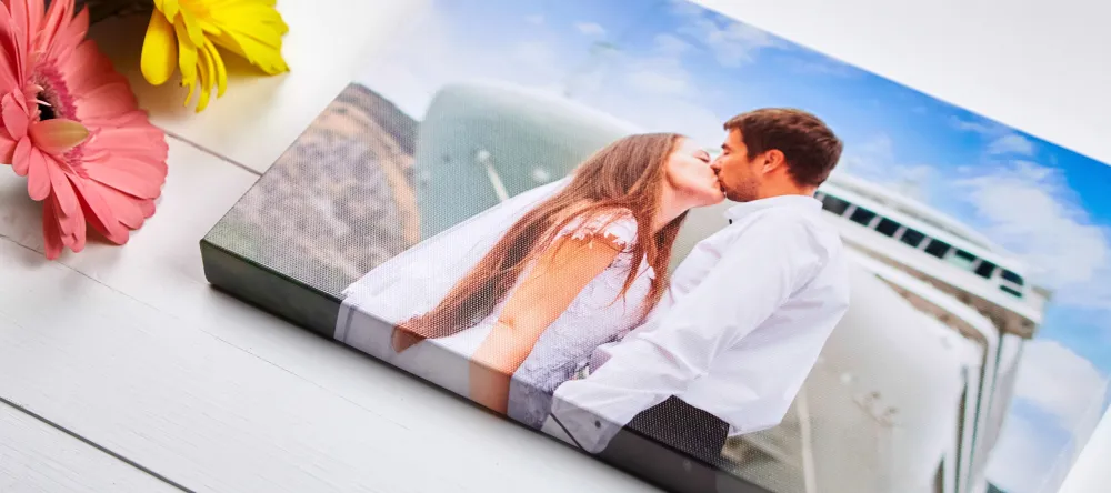 Canvas sizes - which is the best for me? Close up photo of canvas print featuring happy couple. 