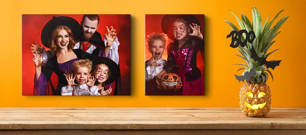 Halloween canvas art. Funny Family Halloween Photoshoot Displayed on Wall Art. 