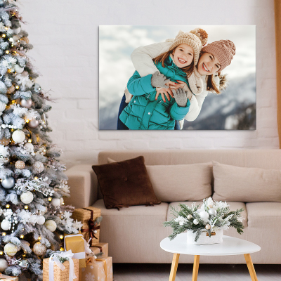 Christmas Canvas Ideas 2025: Beautiful canvas print next to a Christmas treee