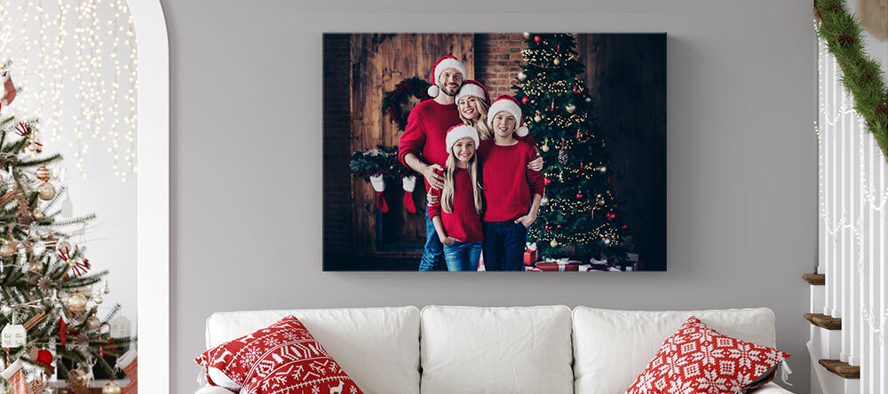 Your Essential Guide to Christmas Canvas Ideas. Beautiful Christmas decor and photo canvas print with a winter landscape.