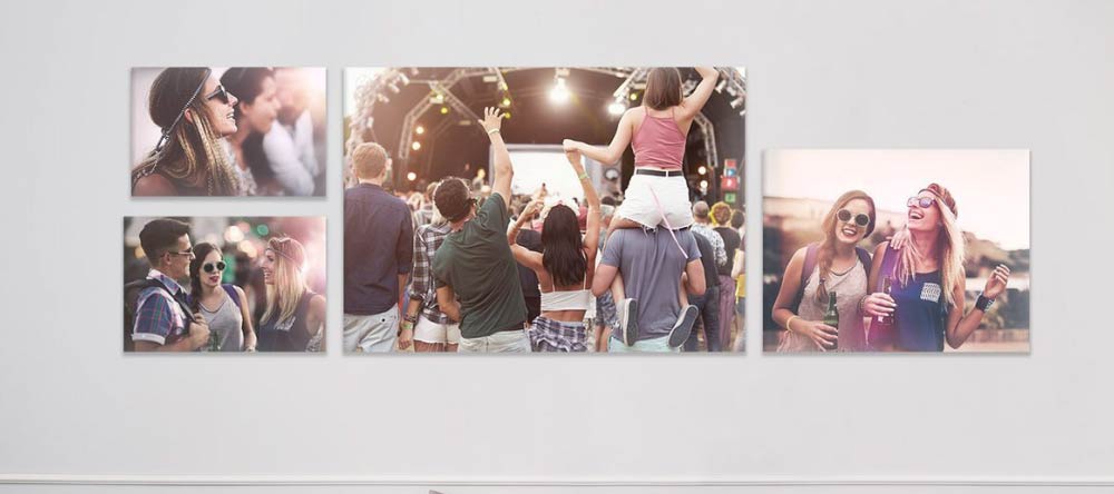 The Pros & Cons of Canvas Printing. Photo canvas gallery wall with young people at music festival.