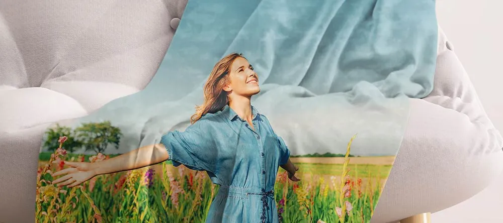 How to Wash a Photo Blanket at Home. Personalized blanket with photo of young woman.
