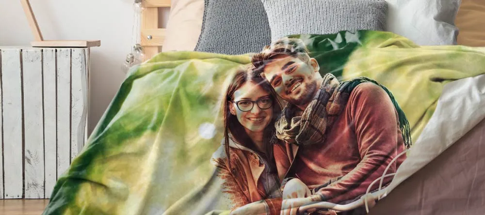 How to Wash a Photo Blanket at Home. Personalized blanket with photo of couple.
