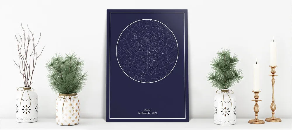 Personalized star map with Crhistmas Decorations around