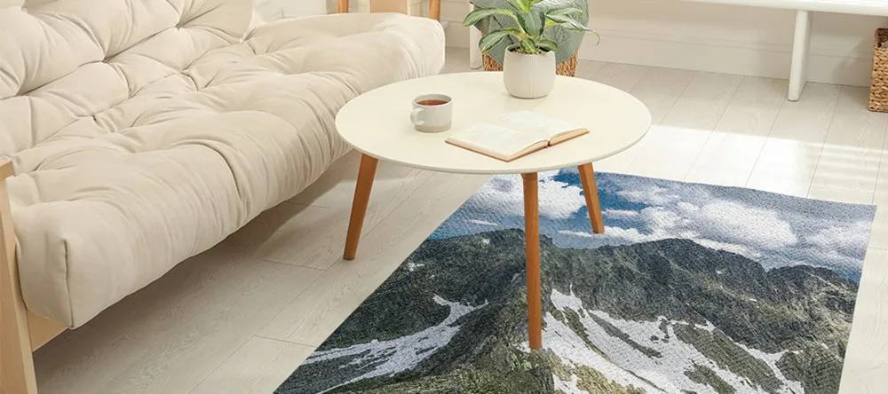 Custom Rugs with Logo or Picture. Beautiful photo rug in living room. 