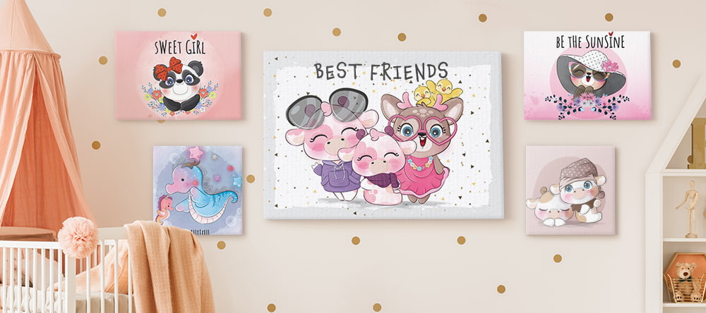 Wall Art for Nursery: a collection of cartoon prints on the wall