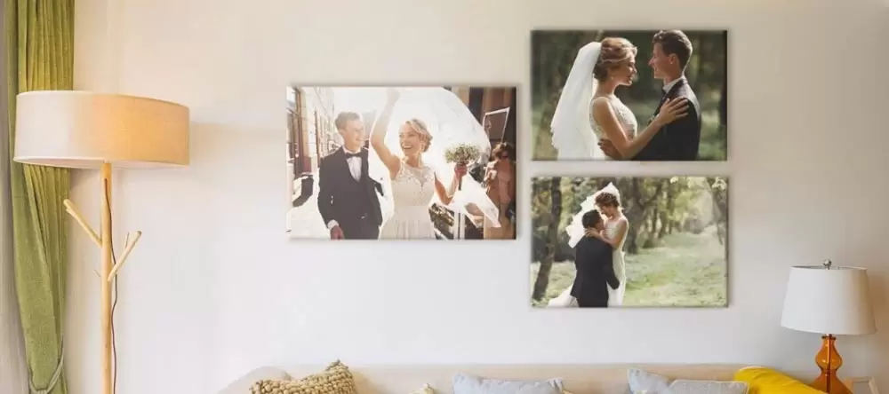 Wedding Canvas Prints: a 3-piece canvas wall display in the living room