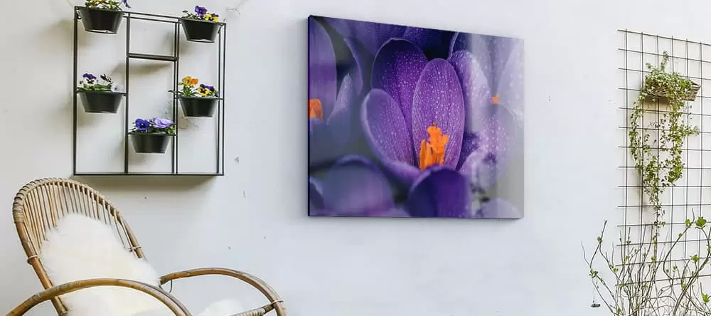 Canvas art for outdoors: a metal print displayed on the terrace