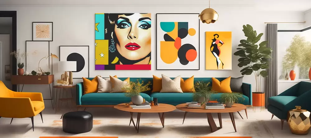 Pop art canvas prints displayed in a room