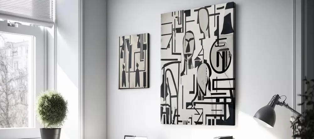 Abstract art on canvas: black-and-white abstract canvas prints on the wall