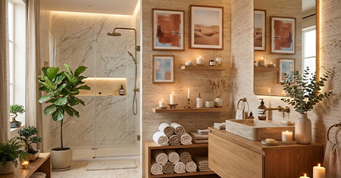 Stylish bathroom wall decor with spa aesthetic