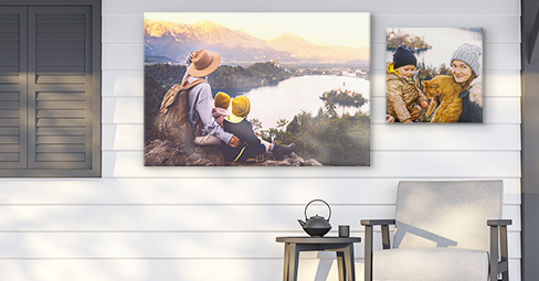 Canvas art for outdoors: two canvas prints hung on the terrace
