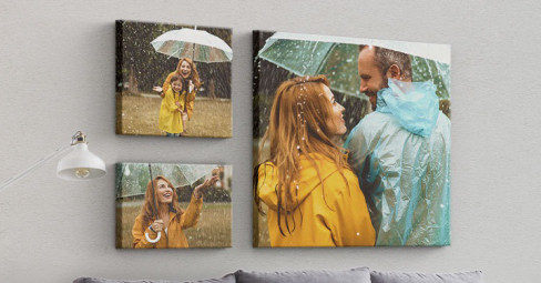 5 Easy Canvas Printing Tips for the Perfect Wall Décor. Canvas prints with photos of a couple and a dog.