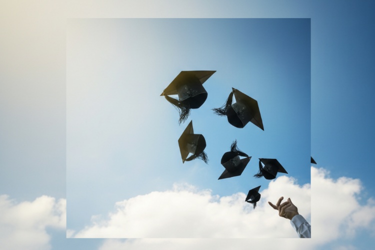 Graduation cap with a diploma and confetti, celebrating a graduate's success