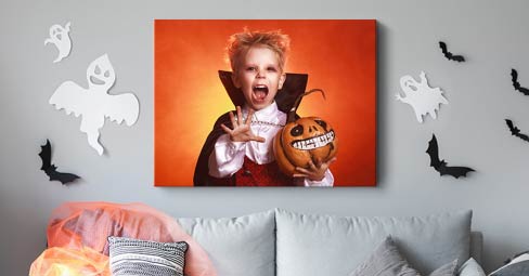 Halloween canvas art. Halloween Wall Art Featuring Kids dressed in Halloween attire.