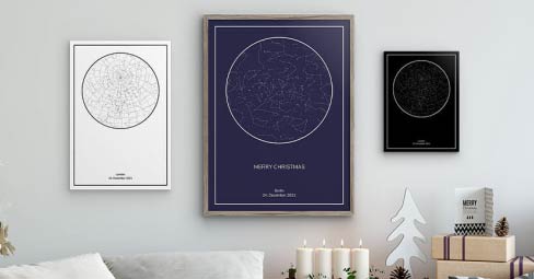 Personalized star map with Crhistmas Decorations around