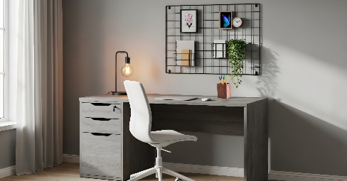 Modern home office with stylish wall decor