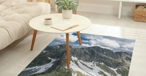 Custom Rugs with Logo or Picture. Young couple resting on sofa.