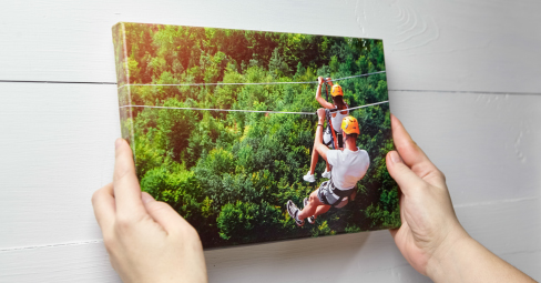 How to hang canvas prints. Small-format photo canvas print on wall.