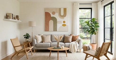 Modern canvas wall art in a home office setting