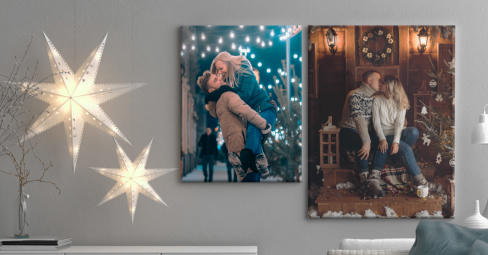 Photo Canvas for Christmas 2025. Multiple Christmas canvas prints on wall.