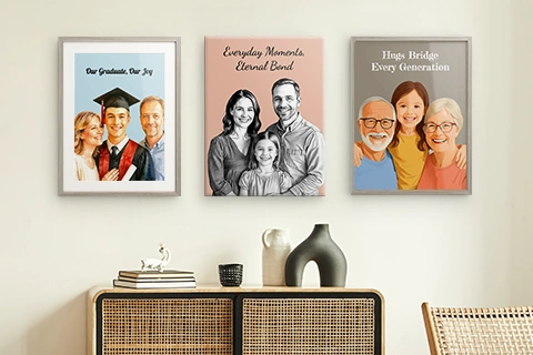 family portraits on wall