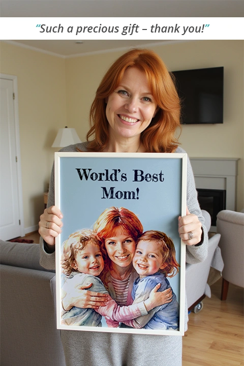 woman holding family print