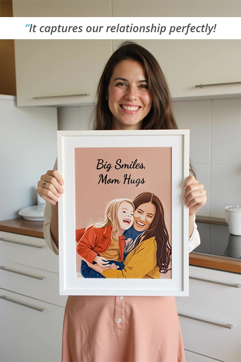 woman holding family print