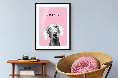 pet portrait printed and framed