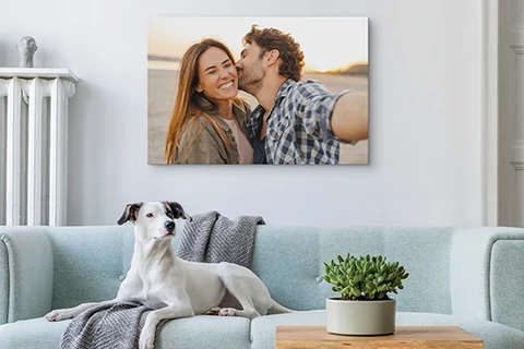 living room with canvas photo print