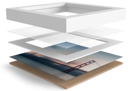 framed photo print construction shown in layers