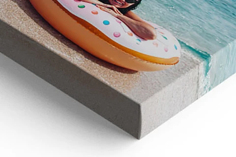 closeup of large canvas print frame corner