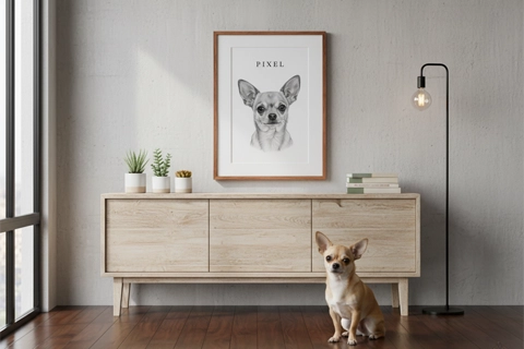 pet portrait printed and framed