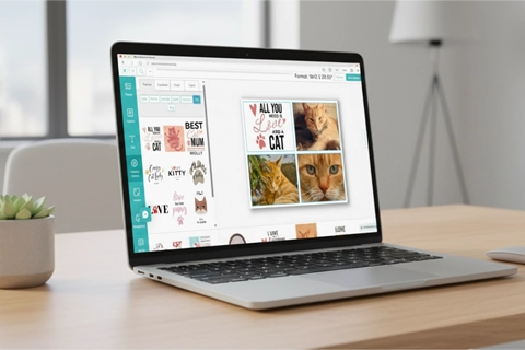 A computer displaying a collage design tool